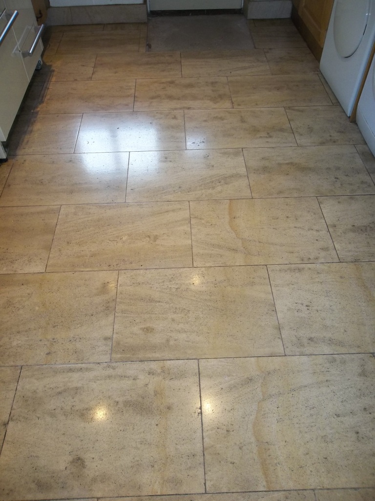French Limestone Kitchen Floor After Cleaning and Polishing Eldwick