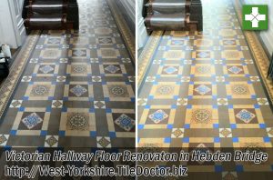 Victorian Tiled Hallway Floor Before and After Cleaning Hebden Bridge