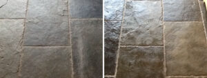 Wetherby Slate Floor Tiles Before and After Cleaned and Sealed