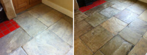 Yorkshire Stone floor in Ilkley West Yorkshire Before and After cleaned and sealed